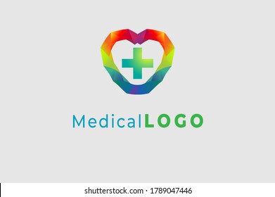 Heart Symbol with cross icon inside, Healthcare Medical Logo Design Template Element, vector illustration