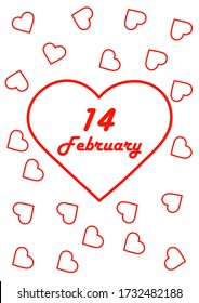 Heart symbol with the date of the holiday of Valentine's Day. Valentine's card. Template for text. Background vector image. Poster. Love heart. Human relationships. Booklet.