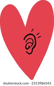 Heart symbol with ear inside isolated on white. Conception of listen your heart