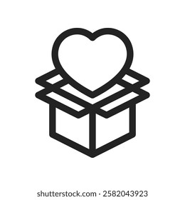 Heart Symbol Emerging from an Open Box in Minimalistic Line Art Style