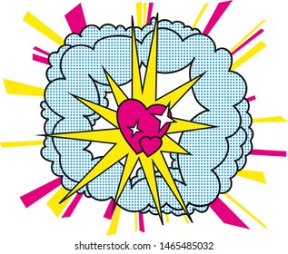 Heart symbol explosion in Pop art bubble