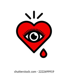 Heart symbol with eye inside open hand drawn vector illustration icon logotype in cartoon doodle style passion