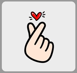 Heart Symbol With Finger Hand. Vector Illustration Of Korean Love Sign. Valentines Icon Loves For Sticker