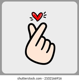 Heart symbol with finger hand. Vector illustration of Korean love sign. Valentines icon loves for sticker