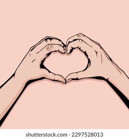 Heart Symbol Finger Simple Vector Illustration. Love Symbol. Heart Symbol. Love Sign. Two Hands. Romantic Moment. Love confession. Body language. Woman Hands. Man Hands. Mini Heart. Valentine Day.