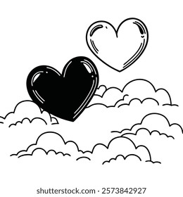 heart symbol floating in clouds hand drawn style.eps
