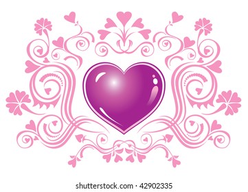 Heart symbol with a floral ornaments, vector illustration