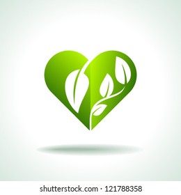 Heart symbol in green leaves