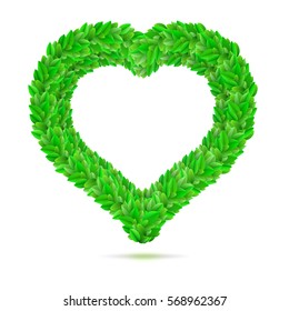 Heart symbol in green leaves. A love of nature or man, the graphic symbol for your design. Vector illustration.