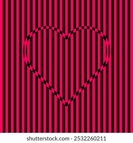 Un símbolo del corazón. Efecto de líneas de semitono. Efecto holograma. Vector Signo del corazón. Símbolo de amor. Ilusión. Op Art.