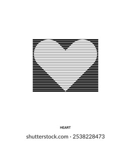 Um símbolo de Coração. Efeito de linhas de meio-tom. Efeito holográfico. Sinal de coração vetorial. Símbolo de amor.