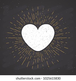 Heart symbol hand drawn sketch doodle. Vintage label, grunge textured retro badge, typography design vector illustration on chalkboard background.