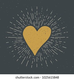 Heart symbol hand drawn sketch doodle. Vintage label, grunge textured retro badge, typography design vector illustration