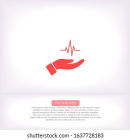 heart symbol in hand icon , lorem ipsum Flat design