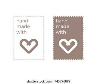 Heart symbol. Hand Made With Love. Label design template. Valentines day love sign. Vector illustration. 