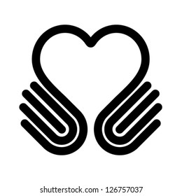 Heart symbol with hands. Help concept. Give icon, vector. Isolated on white