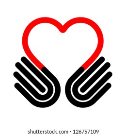 Heart symbol with hands. Help concept. Give icon, vector
Isolated on white