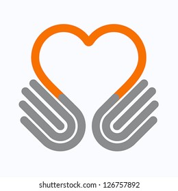 Heart symbol with hands. Help concept. Give icon, vector
Isolated on white.