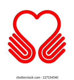 Heart symbol with hands. Help concept. Give icon, vector. Isolated on white