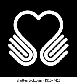 Heart symbol with hands. Help concept. Give icon, vector