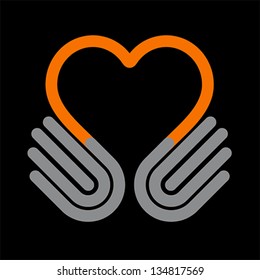 Heart symbol with hands. Help concept. Give icon, vector