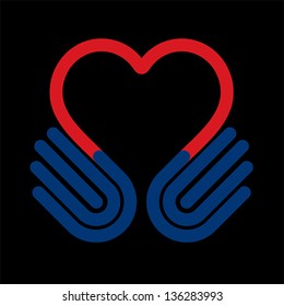 Heart symbol with hands. Help concept. Give icon, vector