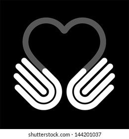 Heart symbol with hands. Help concept. Give icon, vector