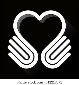 Heart symbol with hands. Help concept. Give icon, vector