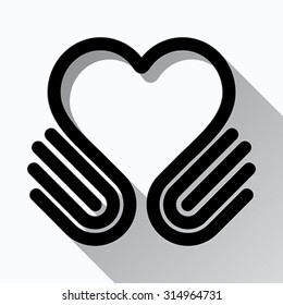 Heart symbol with hands. Help concept. Give icon, vector