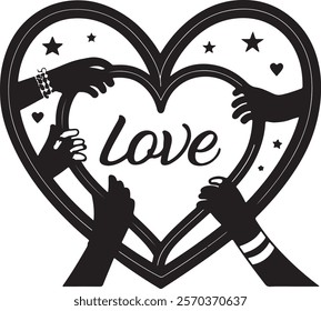 Heart Symbol Held by Hands in Isolated Black and White