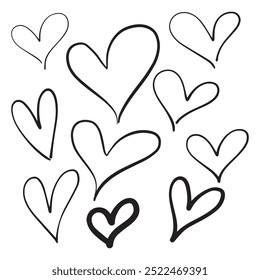 Herzsymbol-Symbol, handgezeichnetes Element der Liebe und romantische Doodle-Art-Illustration 