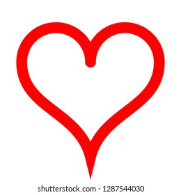 Heart symbol icon - red simple outlined, isolated - vector illustration