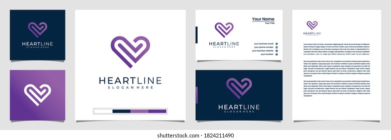 Elementos de plantilla de icono de símbolo de corazón. concepto de logotipo de atención médica con plantilla de estilo de arte de línea. tarjeta de visita y membrete
