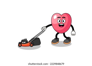 heart symbol illustration cartoon holding lawn mower , character design