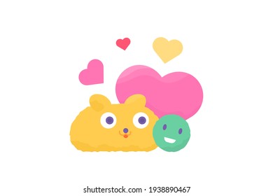 heart symbol illustration, stuffed cat, smile doll. the concept of a symbol of affection, a gift for the beloved. flat style. vector element design.