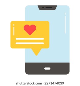 Símbolo de corazón dentro de la burbuja de chat con móvil, vector de retroalimentación