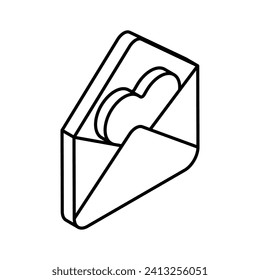 Heart symbol inside letter envelope concept isometric icon of love letter