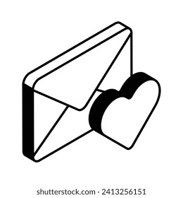 Heart symbol inside letter envelope concept isometric icon of love letter