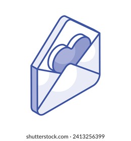 Símbolo de corazón dentro del concepto de sobre carta icono isométrico de carta de amor