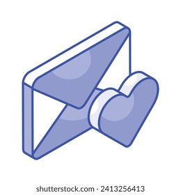 Heart symbol inside letter envelope concept isometric icon of love letter
