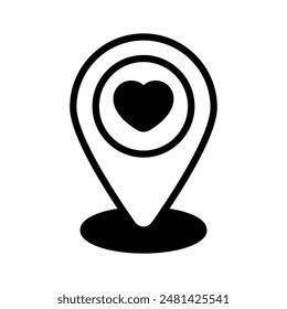 Heart symbol inside location pin showing concept icon of romantic place