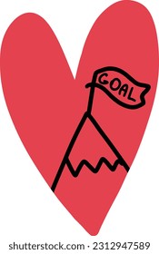 Heart symbol with inside mountain and flag with description goal isolated on white. Conception achieve your goal