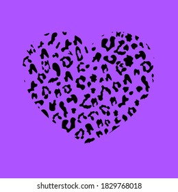 Heart symbol with leopard pattern on violet background.  Love concept.