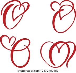 Heart symbol, Heart and letter o, heart + letter O, Heart, outline