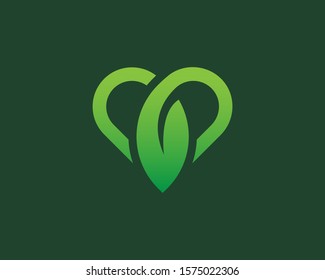 Heart symbol logo combined with leaf shapes that look fused. editable and easy to custom