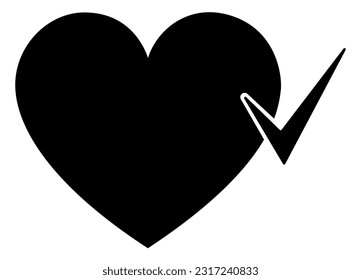 Heart symbol logo icon in black with check mark positive.
Sticker element vector for medical template, health care, cardiology health center, clinic logo, love, dating, Valentines Day, wedding design
