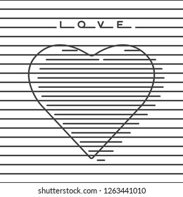 Heart Symbol of Love Digital Woodcut Style Icon Made with Repeating Horizontal Lines with Logo Lettering as Decorative Print Template - Black Elements on White Background - Vector Signs Graphic Design