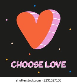 Heart, Symbol of Love and Valentine's Day. Choose love. Flat Red Icon Isolated on black Background. Hand drawn vector illustration.	