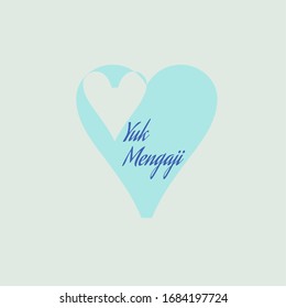 Heart symbol or symbol of love with YUKNGAJI writing. in light blue on a white background. invite children to always recite the Koran.