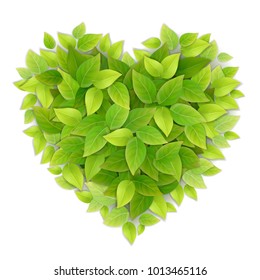 Heart symbol made of green liaves. Illustration about love of nature and eco friendly technologies.